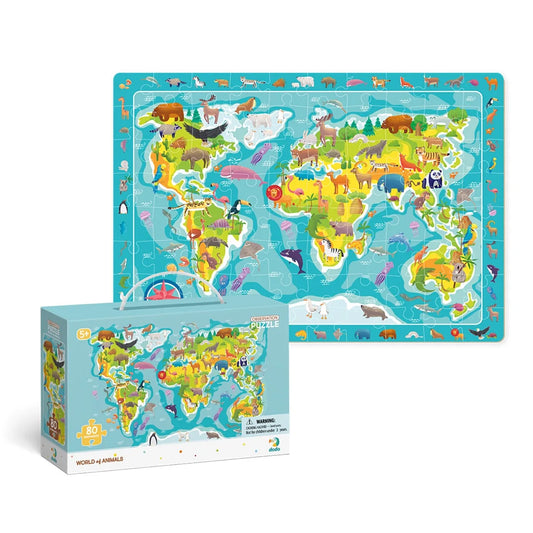 Puzzle de observare, Animalele lumii, 80 piese - Dodo Toys