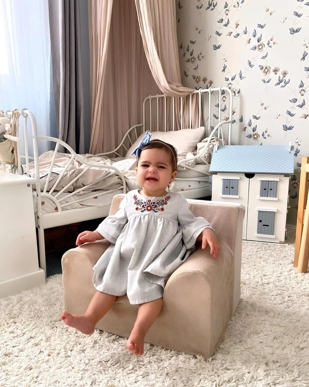 Fotoliu pentru copii Mentă, din catifea - Twindeco