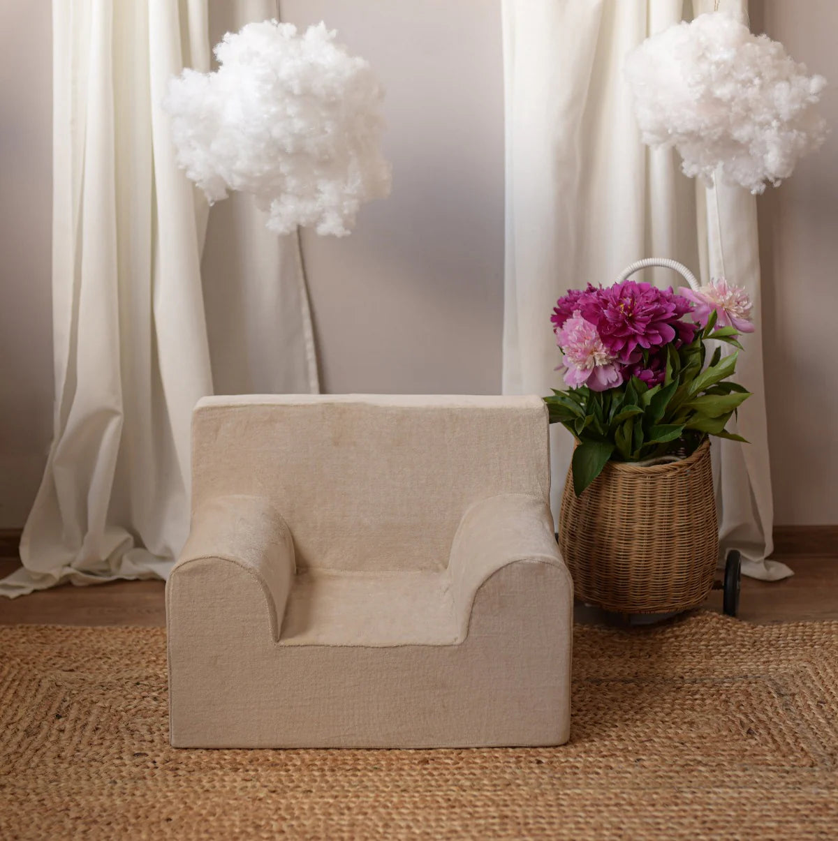Fotoliu pentru copii Bej, din catifea - Twindeco - Beige Velvet