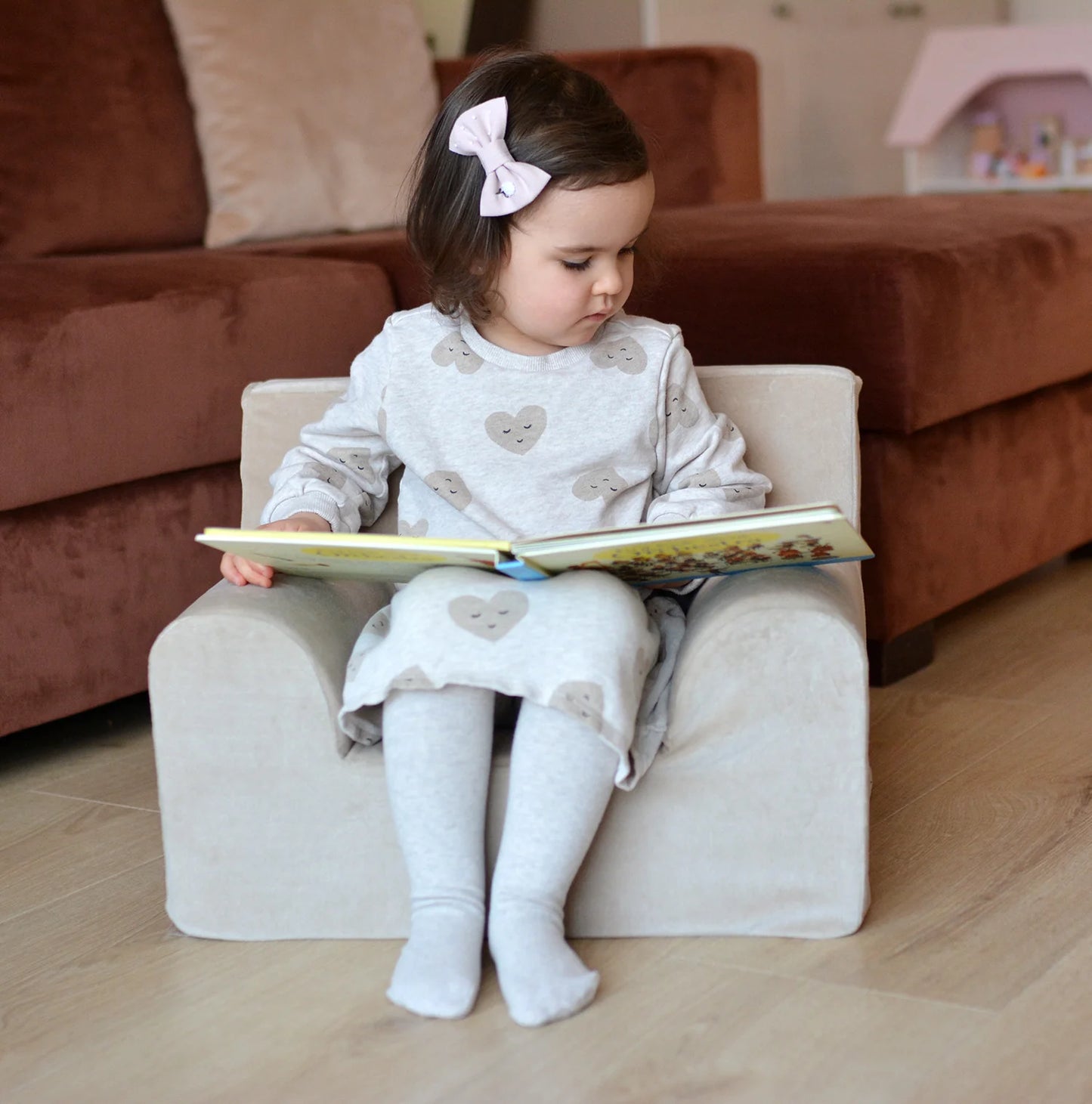 Fotoliu pentru copii Bej, din catifea - Twindeco - Beige Velvet