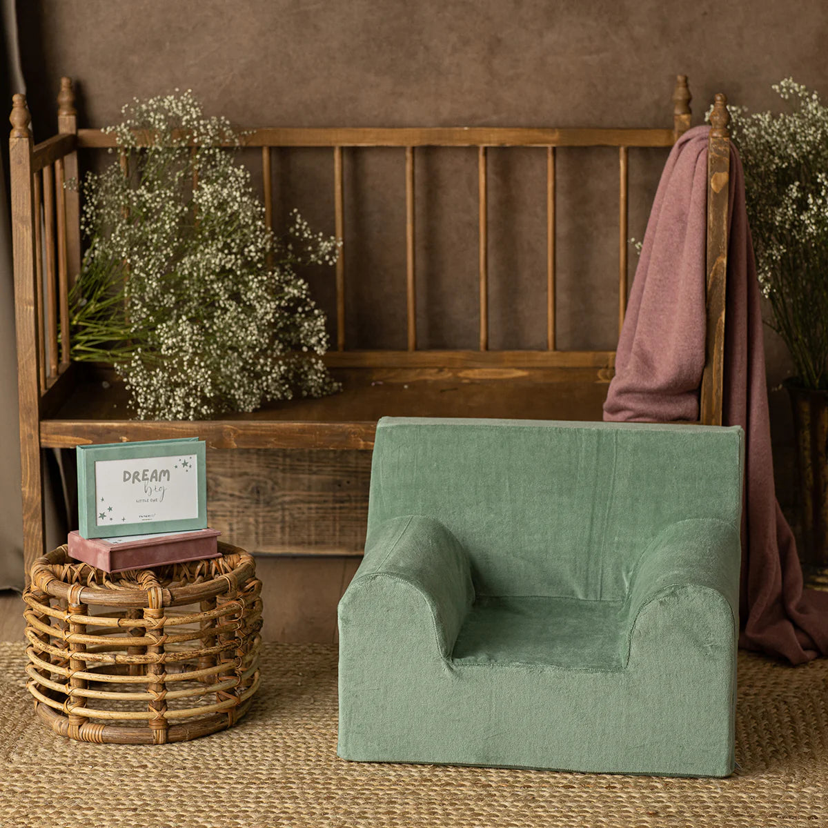 Fotoliu pentru copii Mentă, din catifea - Twindeco - Mint Velvet