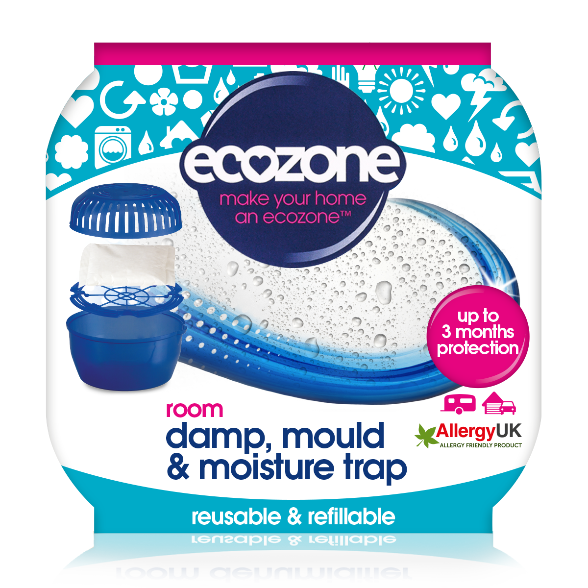 Dezumidificator pentru cameră, anti-mucegai, anti-mirosuri, Ecozone, 450 g
