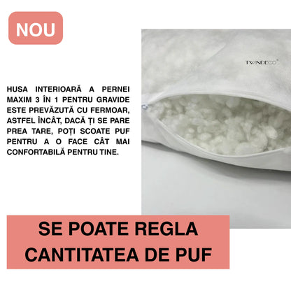 Pernă pentru Gravide 100% bumbac organic 3 în 1 - Twindeco Maxim