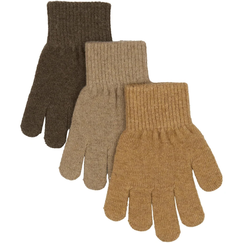 Mănuși tricotate cu lână Magic Gloves Mikk-line - set de 3 perechi Beige - Melange Denver - Brown Melange