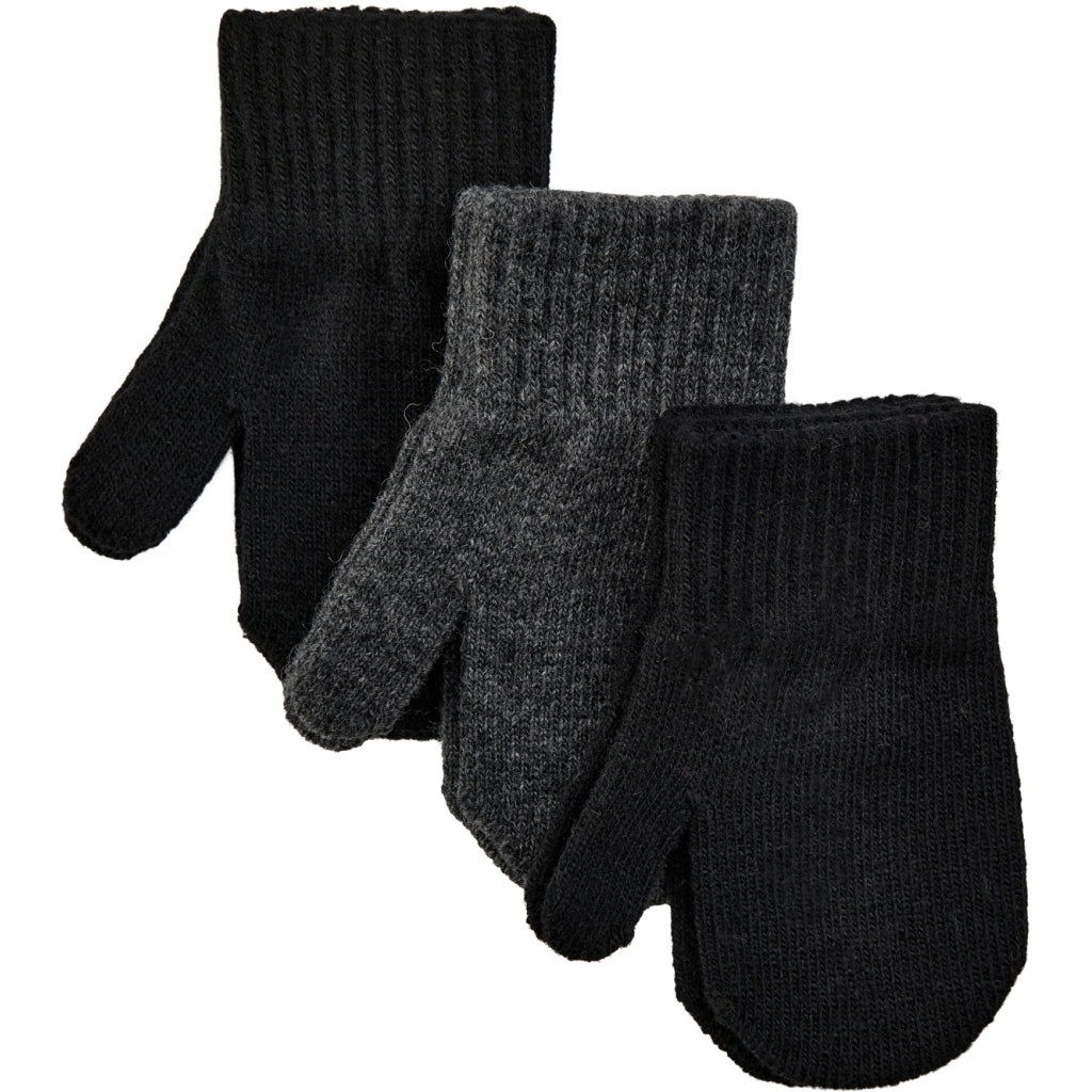 Mănuși Mikk-line tricotate cu lână - set de 3 perechi: Black - Antrazite - Black