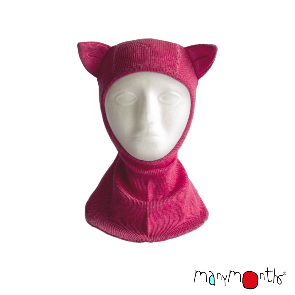 Cagulă ManyMonths Unique Kitty din lână merinos - Pop Pink