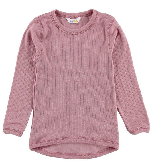 Joha - Bluză basic din lână merinos Rib - Dusty Pink