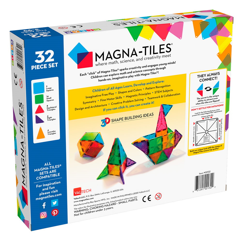 Set Magna-Tiles - 32 piese magnetice de construcție transparente colorate