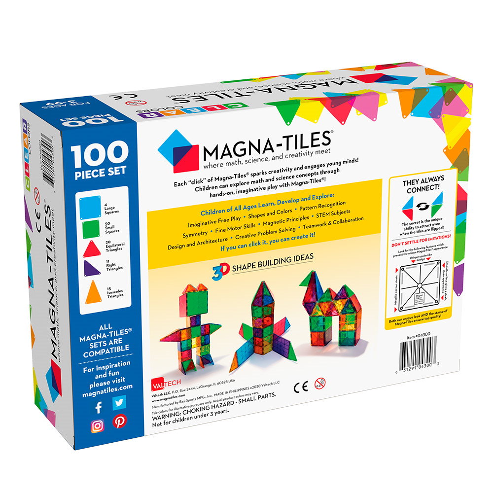 Set Magna-Tiles - 100 piese magnetice de construcție transparente colorate