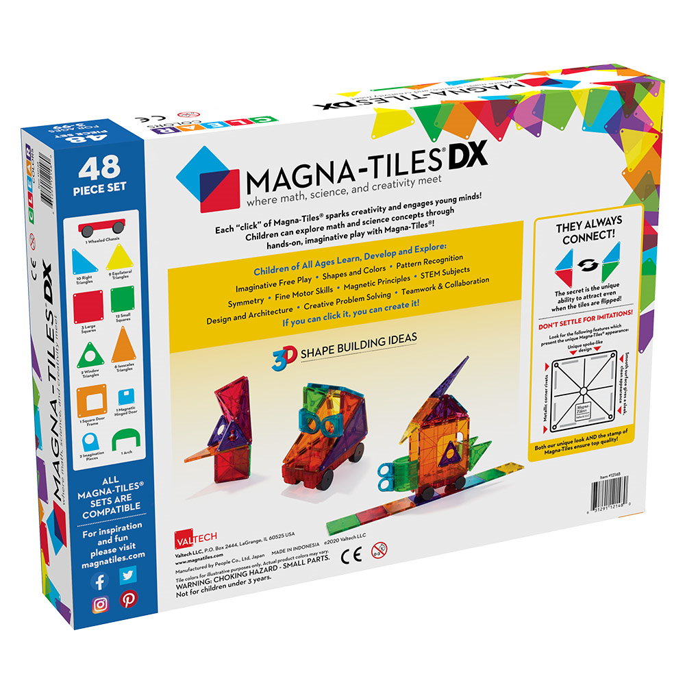 Set Magna-Tiles Deluxe - 48 piese magnetice de construcție transparente colorate