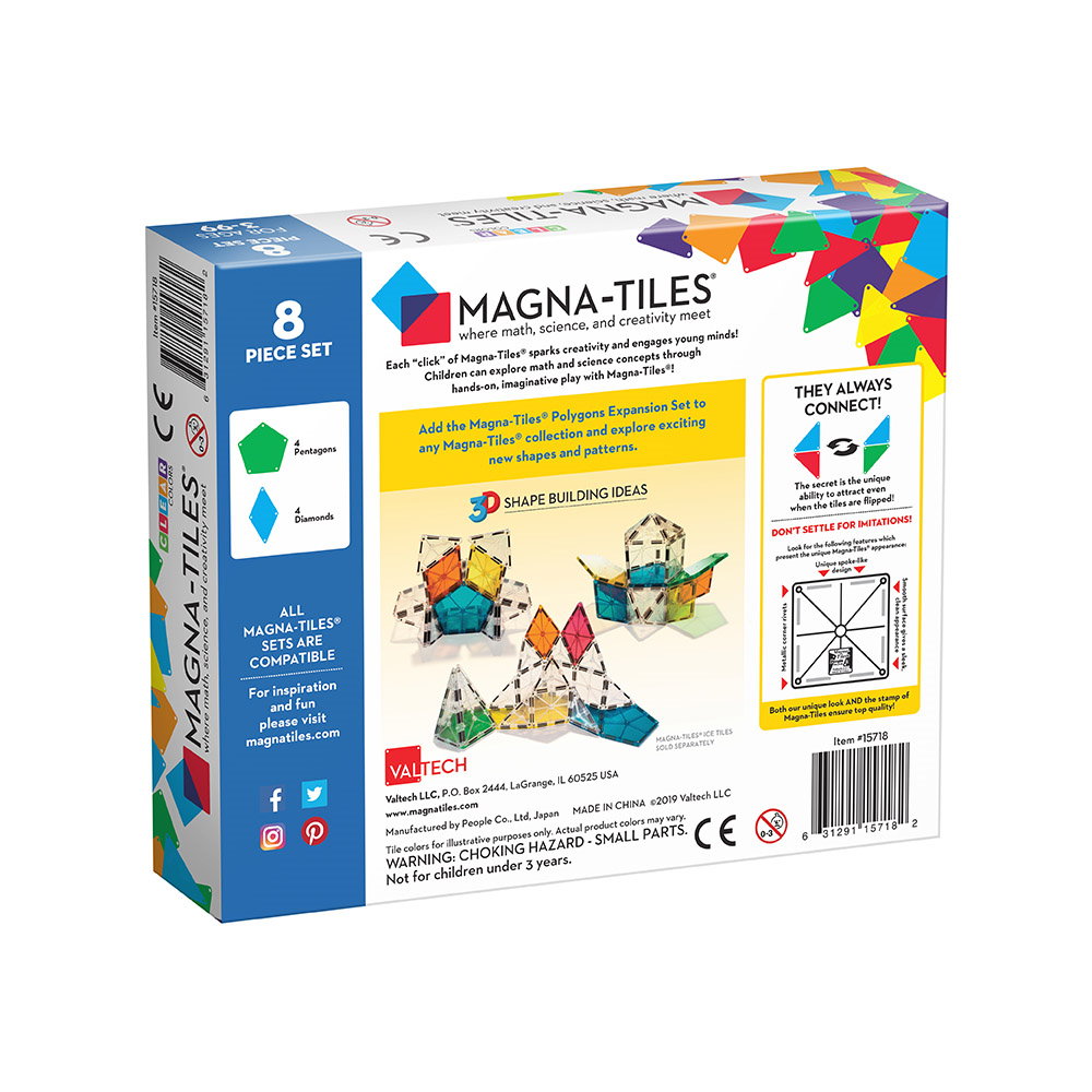 Set Magna-Tiles De Extindere - 8 Poligoane Magnetice De Construcție Transparente Colorate