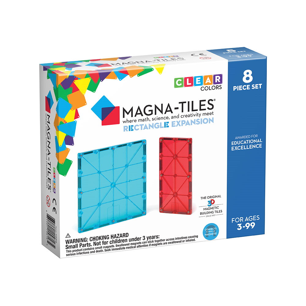 Set Magna-Tiles de extindere - 8 dreptunghiuri magnetice de construcție transparente colorate
