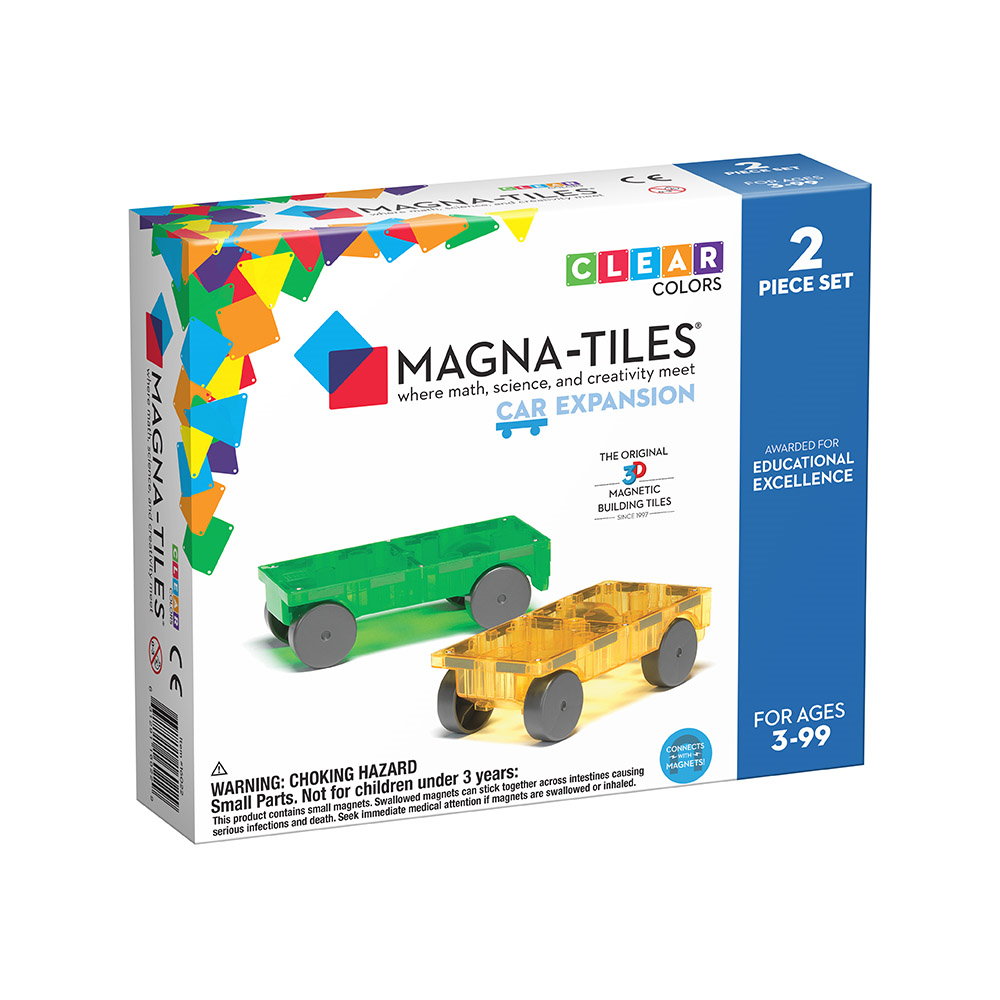 Magna-Tiles Extensie, 2 mașinuțe galben și verde