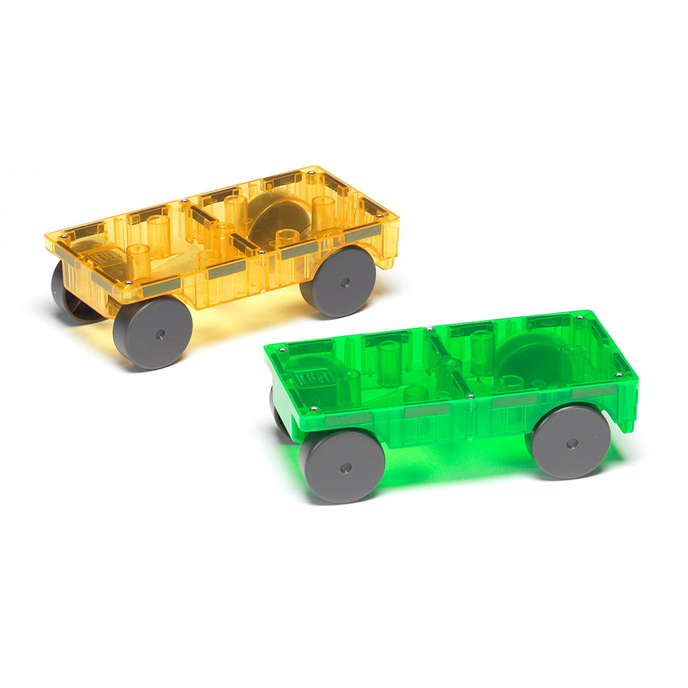 Magna-Tiles Extensie, 2 mașinuțe galben și verde