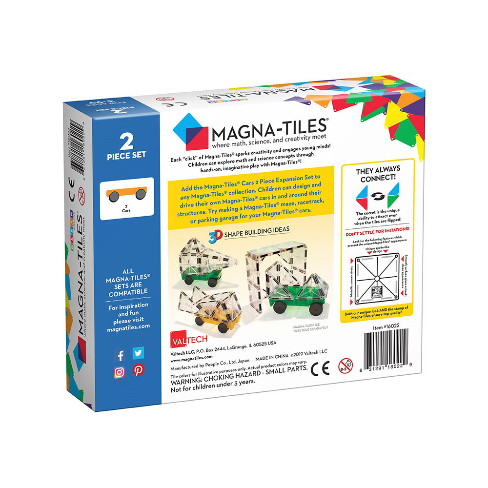 Magna-Tiles Extensie, 2 mașinuțe galben și verde