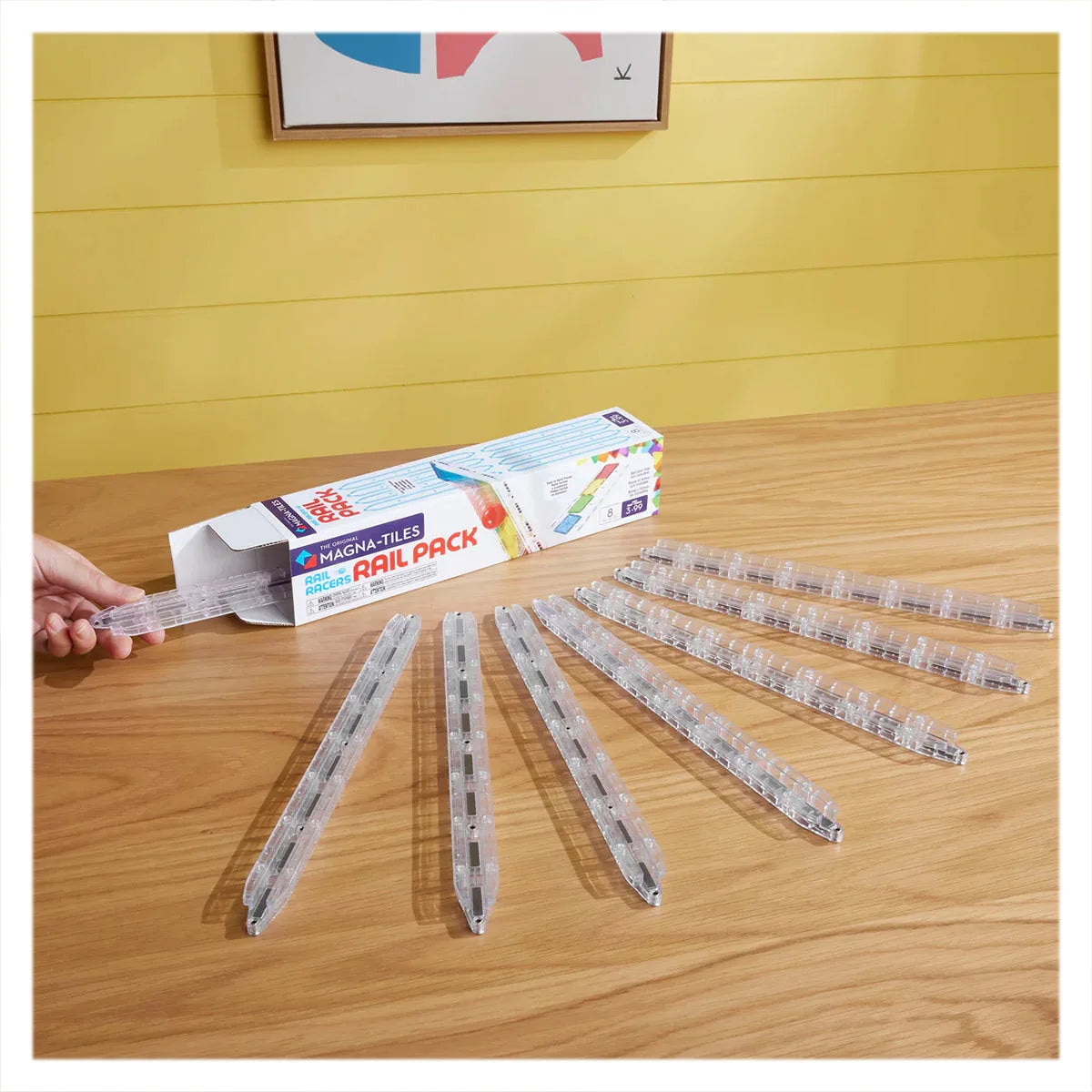 MAGNA-TILES Rail Racers Rail Pack – Set extensie piste magnetice 8 șine transparente