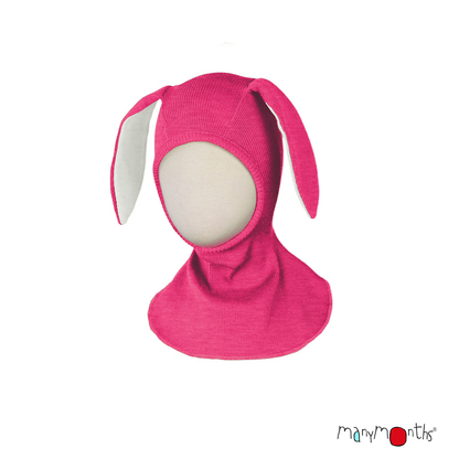 Cagulă ManyMonths Unique Bunny din lână merinos - Pop Pink