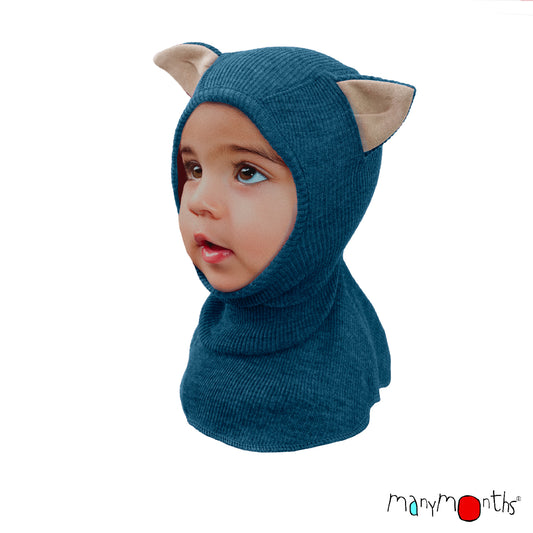 Cagulă ManyMonths Unique Kitty din lână merinos - Seabreeze Teal