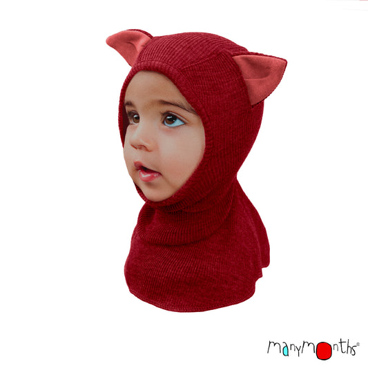 Cagulă ManyMonths Unique Kitty din lână merinos - Wild Pomegranate