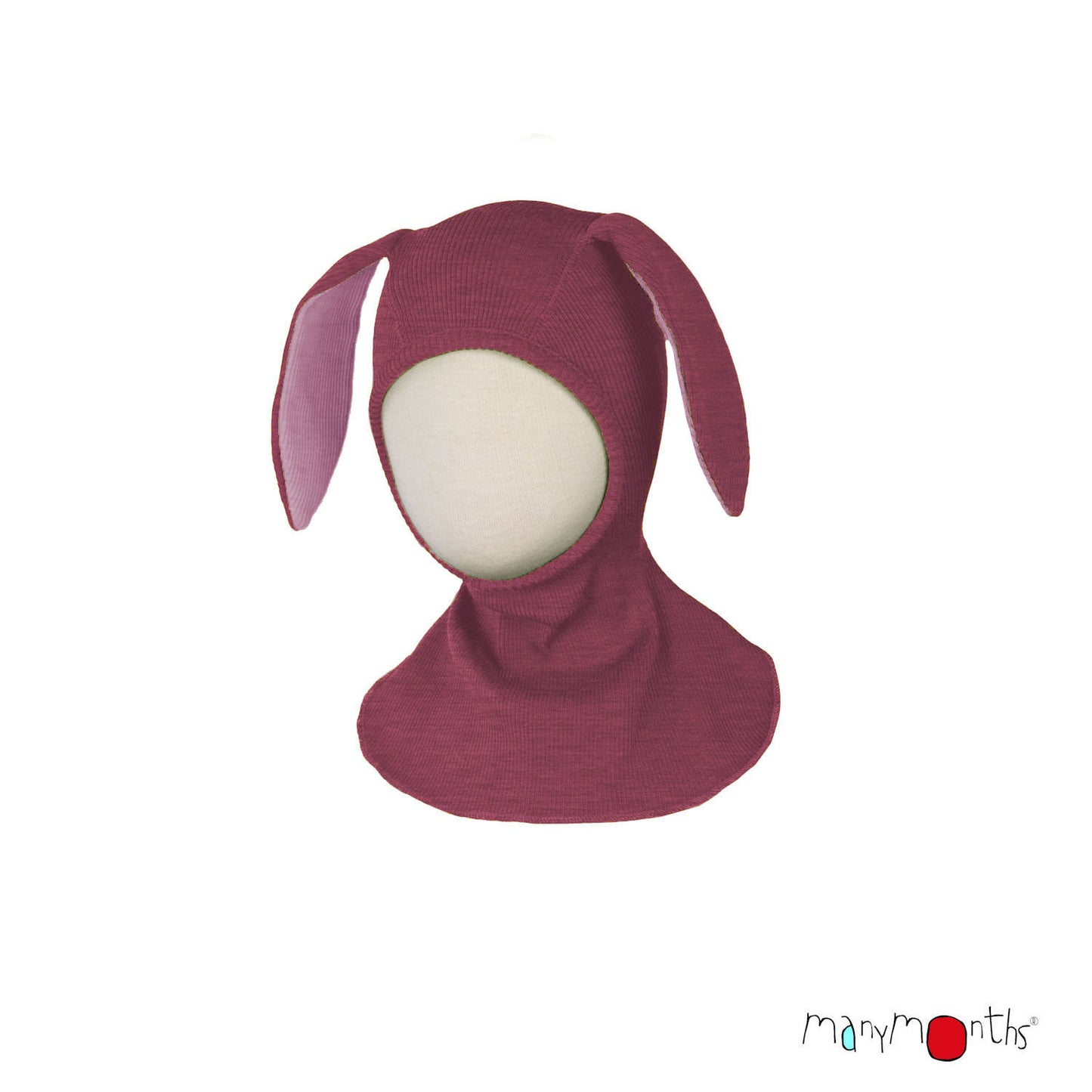 Cagulă ManyMonths Unique Bunny din lână merinos - Dark Cerise