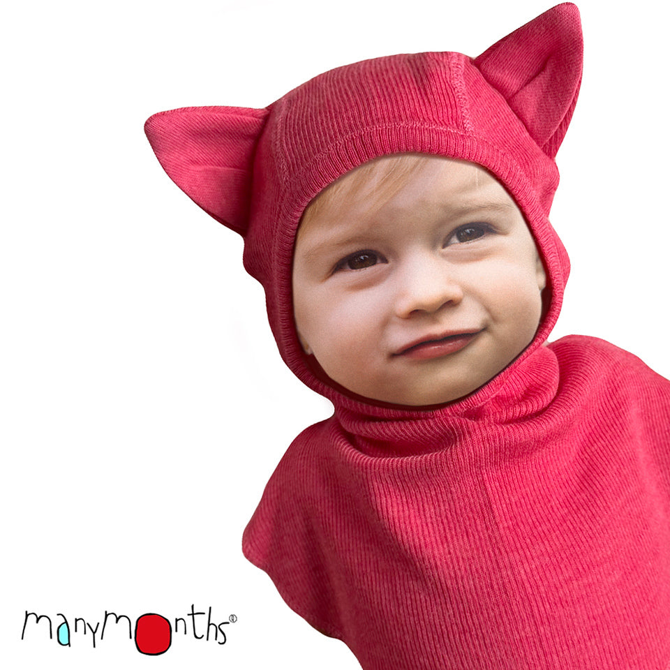 Cagulă ManyMonths Unique Kitty din lână merinos - Pop Pink