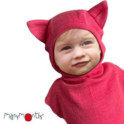 Cagulă ManyMonths Unique Kitty din lână merinos - Pop Pink