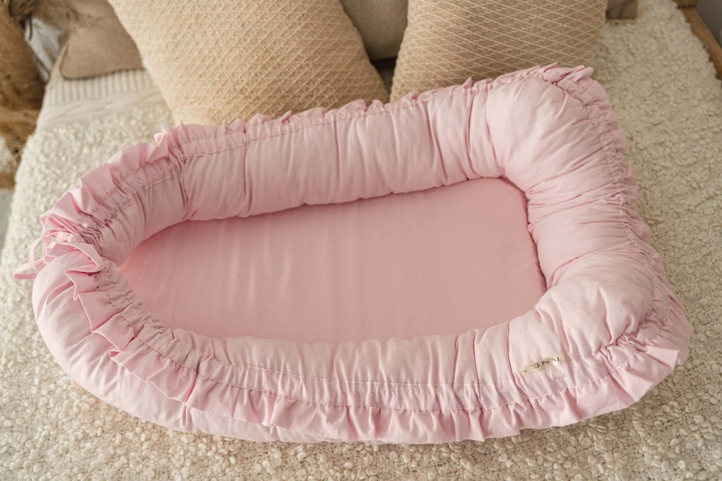 Baby Nest Roz cu Volănașe - Twindeco - Pink Cotton Flower