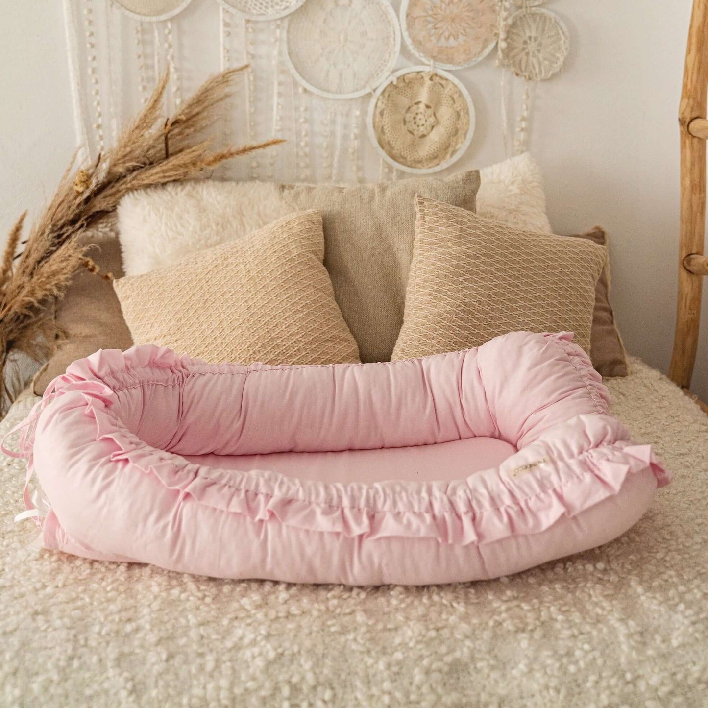 Baby Nest Roz cu Volănașe - Twindeco - Pink Cotton Flower