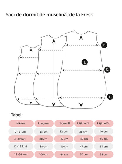 Sac de dormit de muselină, 6-12 luni, model Berries - Fresk