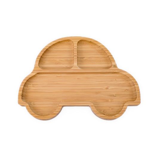 Farfurie mașinuță din bambus organic cu bază tip ventuză Oaki, galben