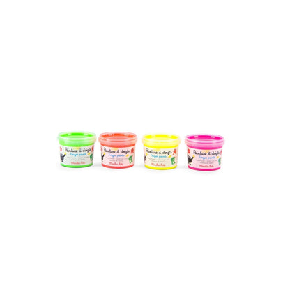 Acuarele neon pentru pictură cu degetele – Set 4 culori fluorescente pentru copii 2+ | Moulin Roty