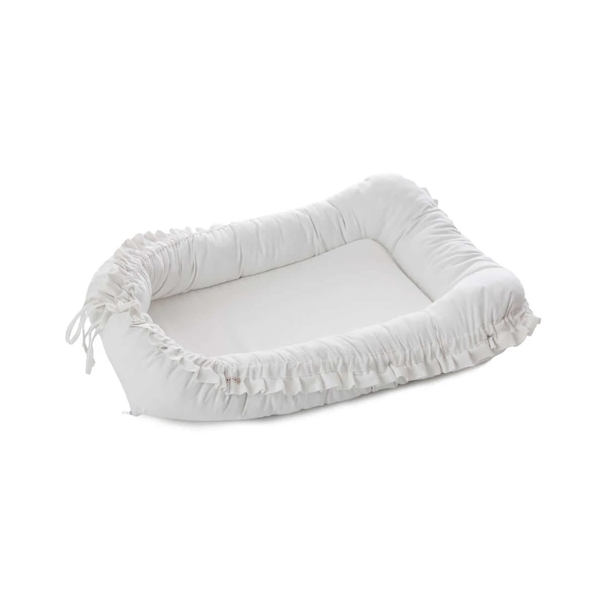 Baby Nest Alb cu Volănașe - Twindeco - White Cotton Flower