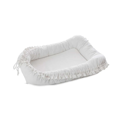 Baby Nest Alb cu Volănașe - Twindeco - White Cotton Flower