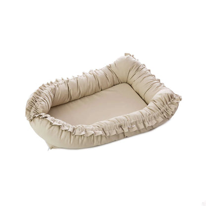 Baby Nest Bej cu Volănașe - Twindeco - Beige Cotton Flower