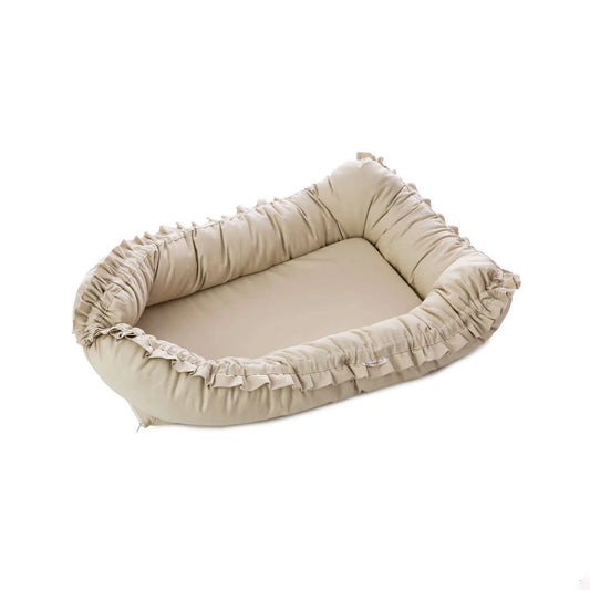 Baby Nest Bej cu Volănașe - Twindeco - Beige Cotton Flower