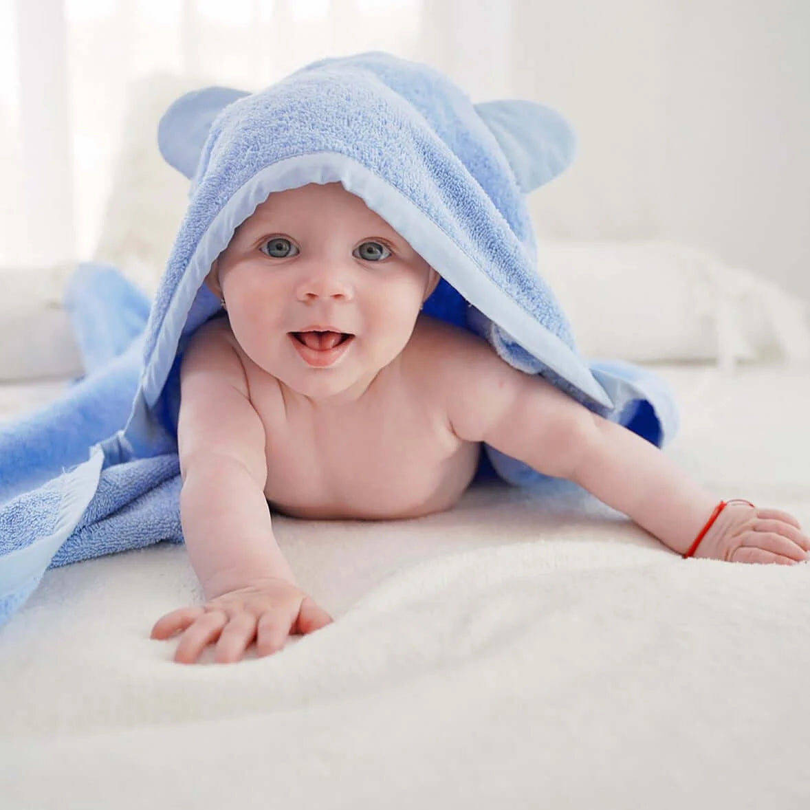 Prosop de baie pentru copii, cu glugă și urechi, crem, 100 x 100 cm - Twindeco - Albastru Blue Skies