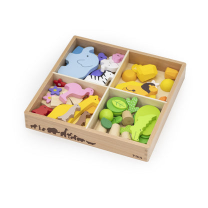 Blocuri din lemn colorate Poveşti Tropicale (55 piese), Viga