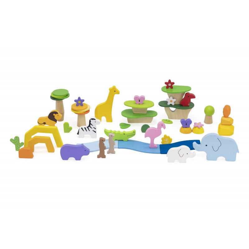 Blocuri din lemn colorate Poveşti Tropicale (55 piese), Viga