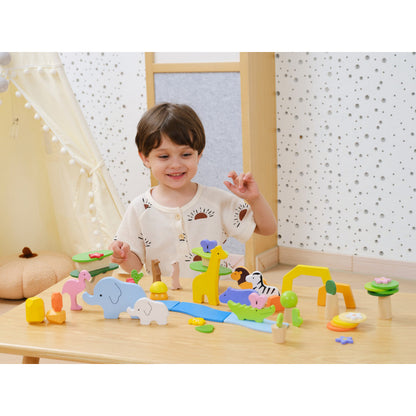 Blocuri din lemn colorate Poveşti Tropicale (55 piese), Viga