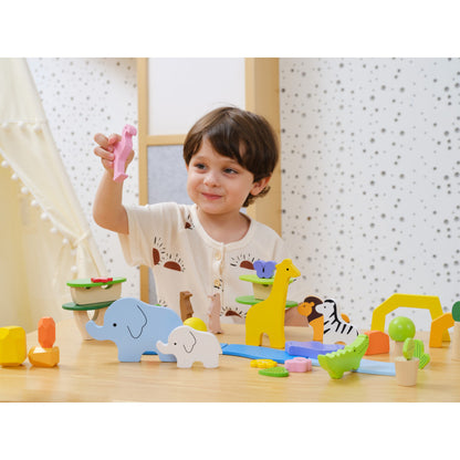 Blocuri din lemn colorate Poveşti Tropicale (55 piese), Viga