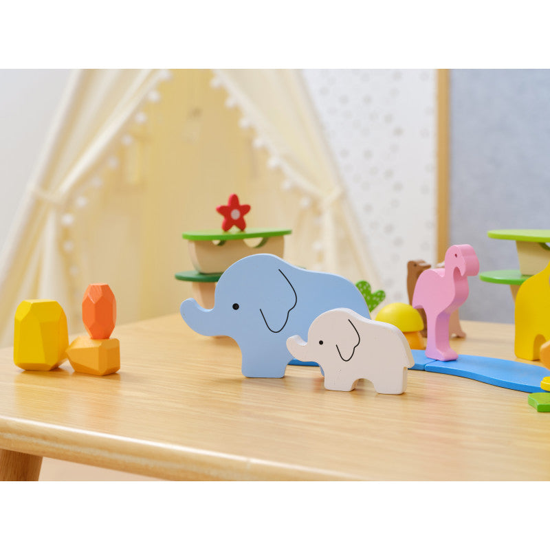 Blocuri din lemn colorate Poveşti Tropicale (55 piese), Viga