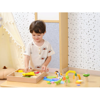 Blocuri din lemn colorate Poveşti Tropicale (55 piese), Viga