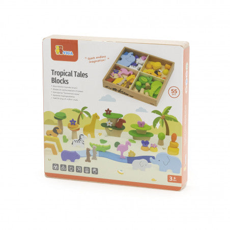 Blocuri din lemn colorate Poveşti Tropicale (55 piese), Viga