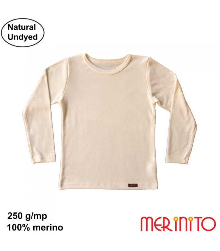 Bluză copii Thermal Base 250-280g/mp 100% lână merinos Natural Off White - Merinito
