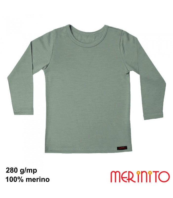 Bluză copii Thermal Base 250-280g 100% lână merinos Sage Green - Merinito