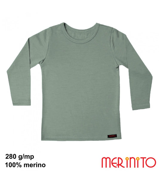 Bluză copii Thermal Base 250-280g 100% lână merinos Sage Green - Merinito