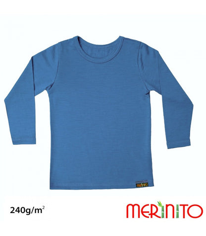 Bluză copii 240g lână merinos și bambus Blue Aster - Merinito