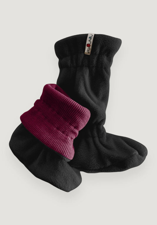 Botoșei ManyMonths Winter Booties pt babywearing - Dark Cerise/Black Shell