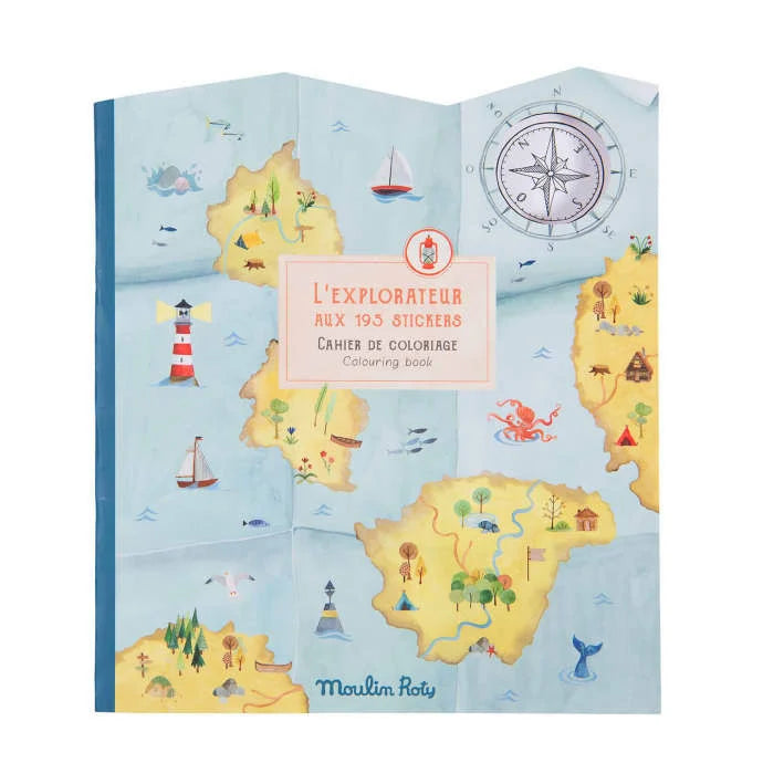 Carte de colorat cu abțibilduri Exploratori, Moulin Roty