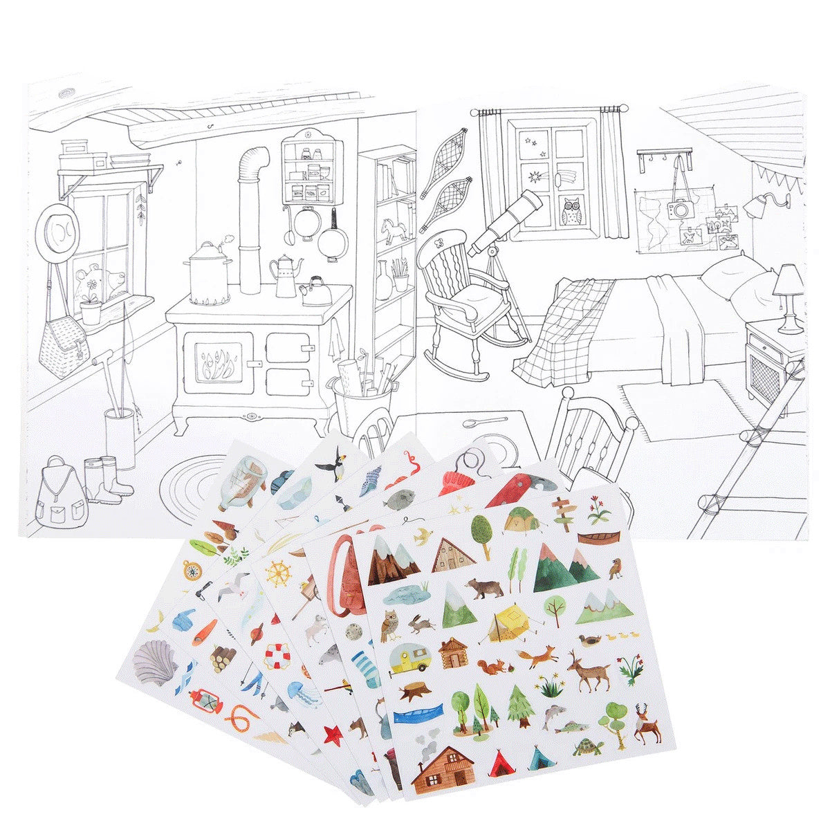 Carte de colorat cu abțibilduri Exploratori, Moulin Roty